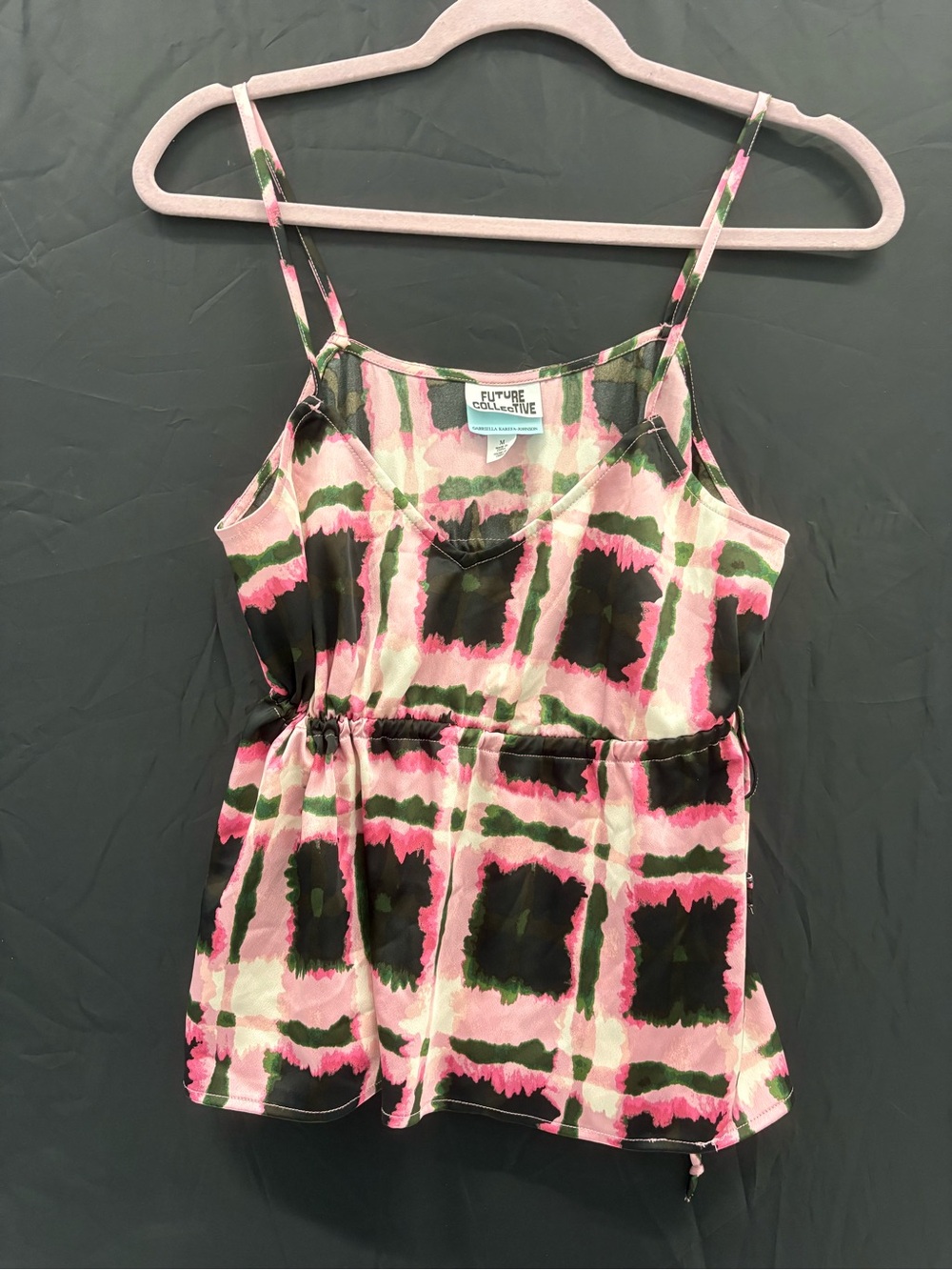 Future Collective Pink Black Plaid Tied Tank